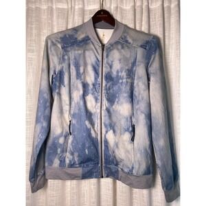 Lucy Jacket Womans Indigo Blue Faux Denim Full Zip Athletic Tie Dye | Medium